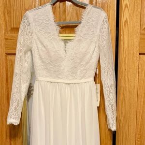 V-neck Chiffon Long Sleeve Wedding Gown